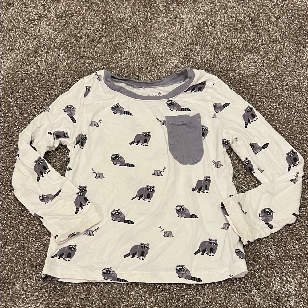 Kyte BABY Raccoon Print Long Sleeve Tee - Cream and Gray